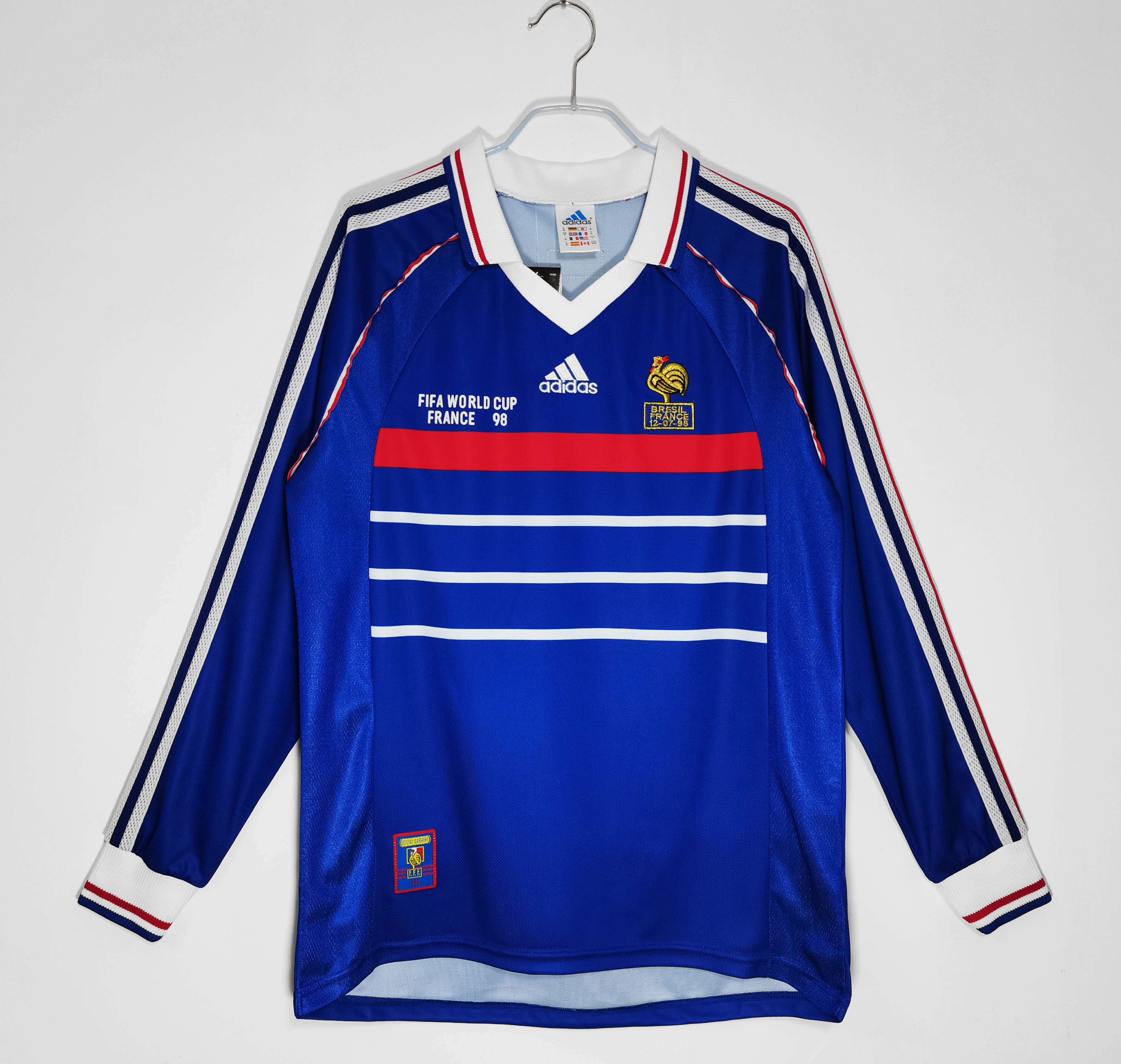 1998 France Home Long Sleeve with Match Detail Retro Jersey/1998 法国主场长袖带比赛细节