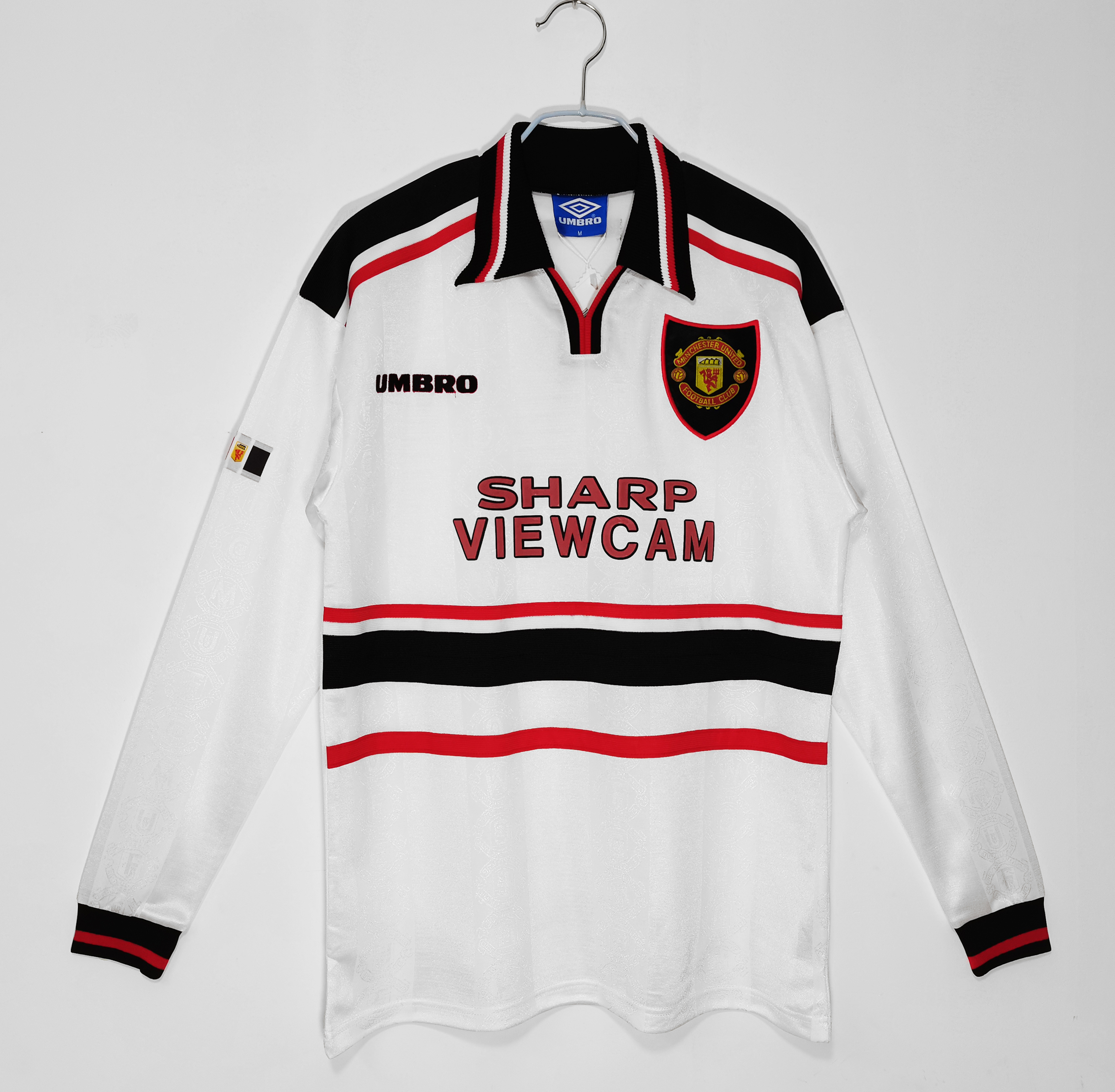 97-98 Manchester United White Long Sleeve Retro Jersey/97-98 曼联长袖