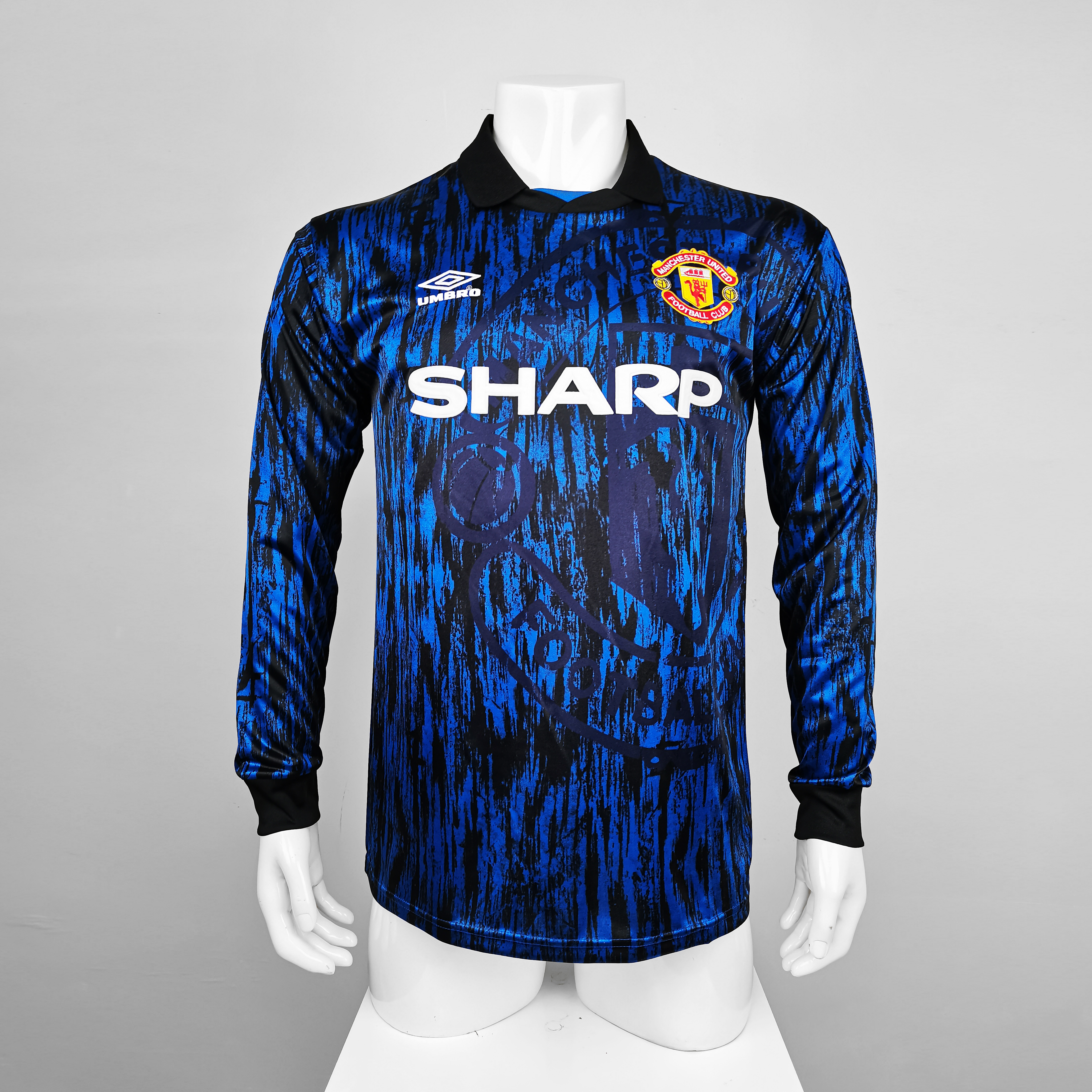 1993 Manchester United Away Blue Long Sleeve Retro Jersey/1993 曼联客场长袖