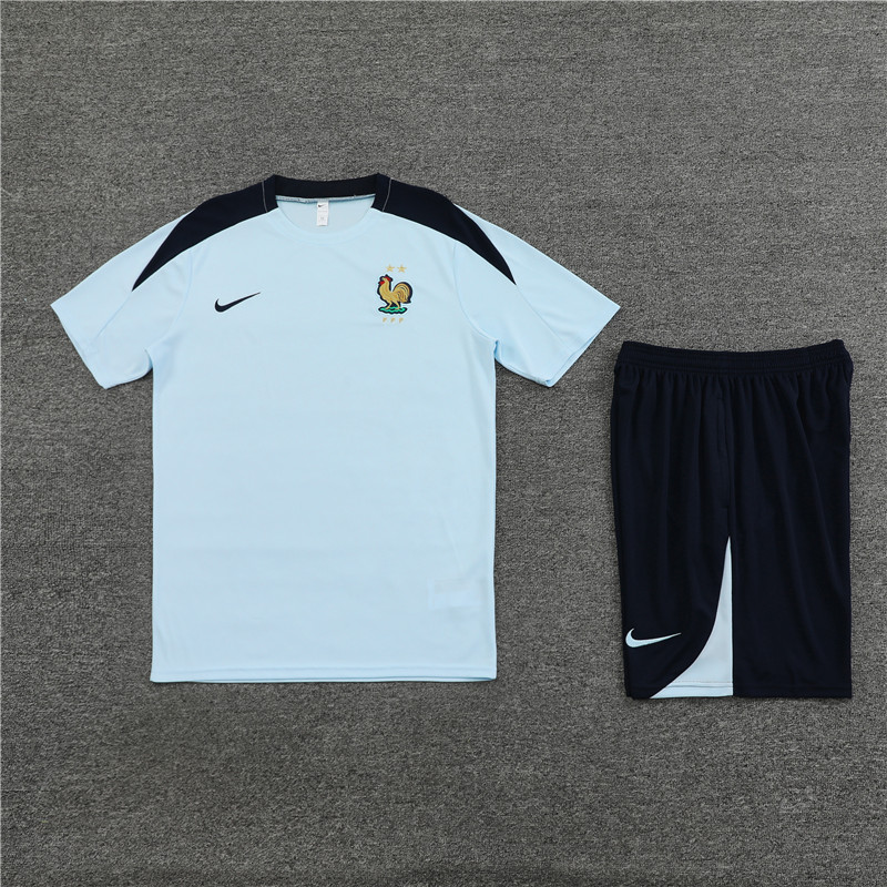 2024 France Short Sleeve Training Suit/2024法国浅兰色短袖训练服