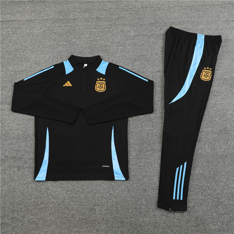 2024 Argentina Black Training Suit/2024阿根廷黑色半拉训练服