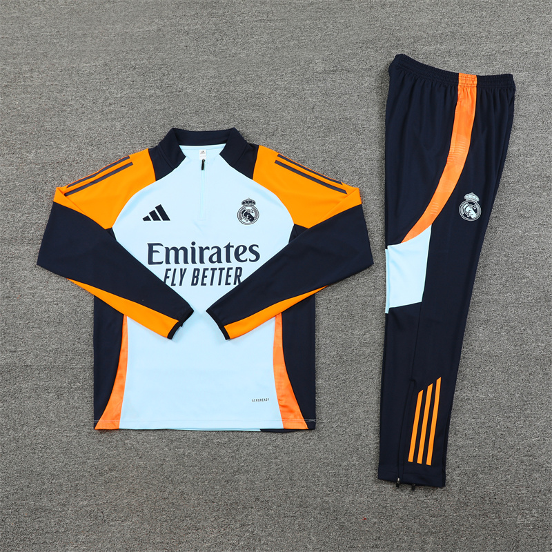 24-25 Real Madrid Light Blue and Orange Training Suit/ 24-25 皇马湖蓝橙色半拉训练服