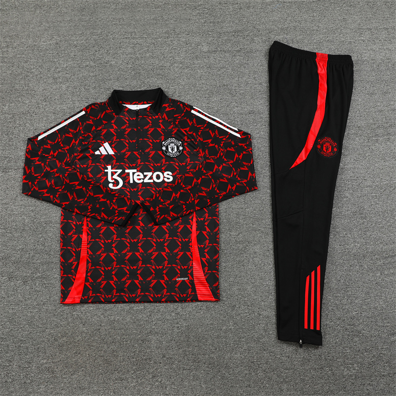 24-25 Manchester United Red and Black Training Suit/ 24-25 曼联红黑半拉训练服