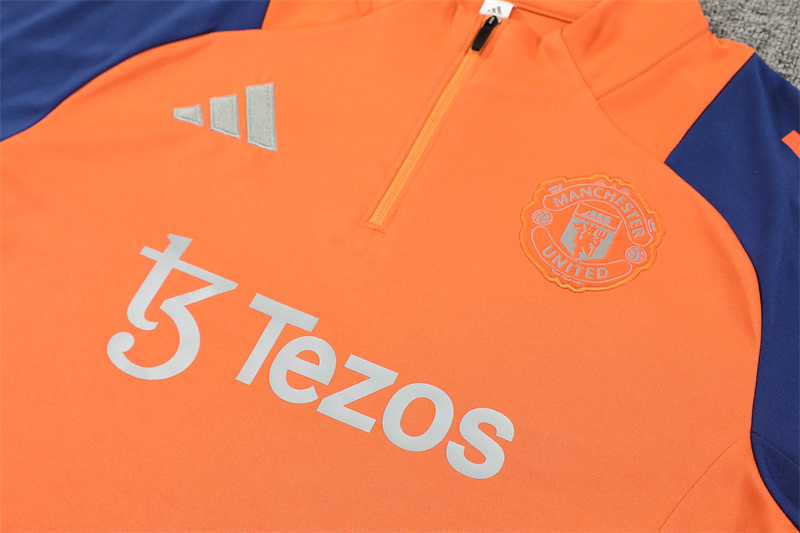 24-25 Manchester United Orange Training Suit/ 24-25 曼联橙色半拉训练服